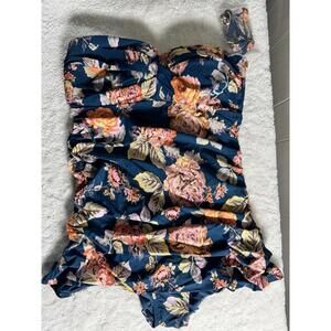 Jantzen One Piece Halter Swimsuit Floral Ruched Lined Size 10 Beach Vacation